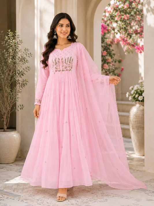Pink Embroidered Fork-Style 3-Piece Suit