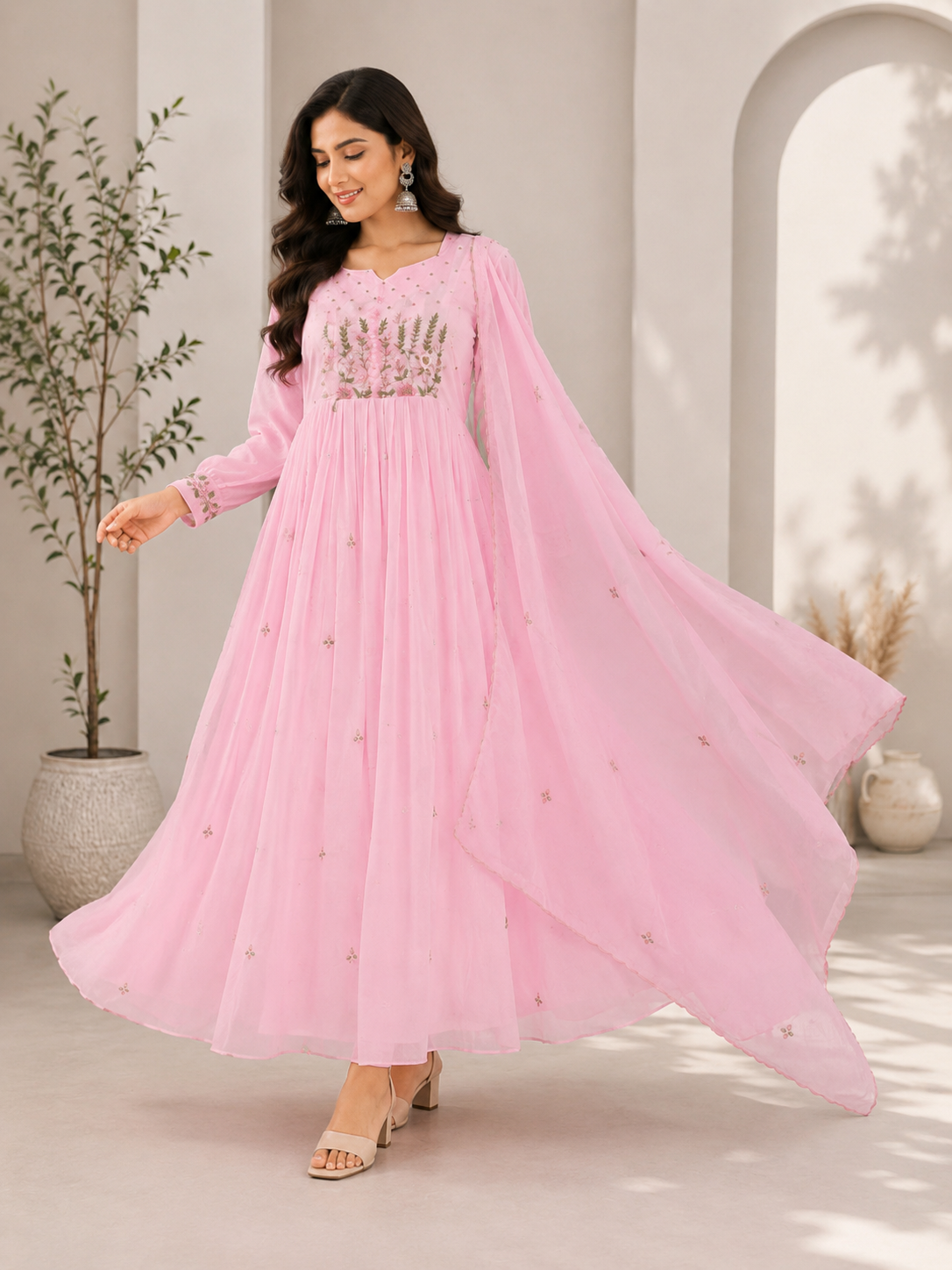 Pink Embroidered Fork-Style 3-Piece Suit