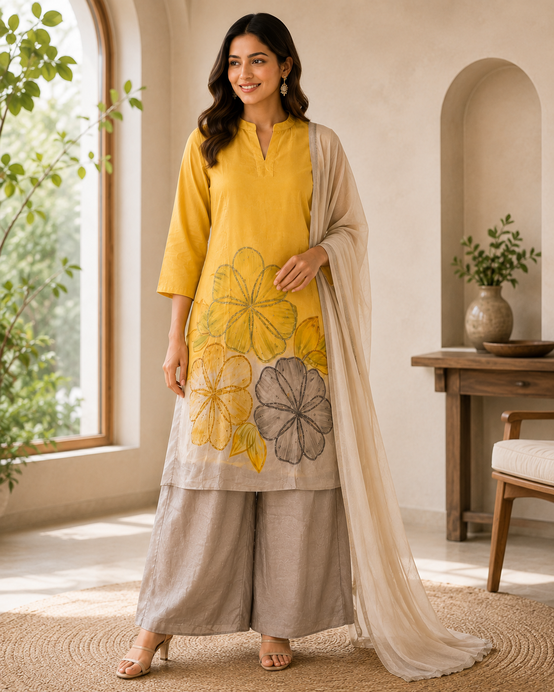 Mustard Yellow Floral Embroidered Co-ord Set