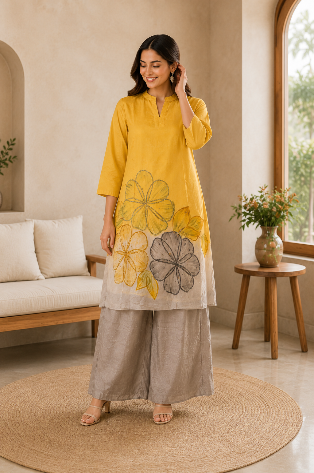 Mustard Yellow Floral Embroidered Co-ord Set