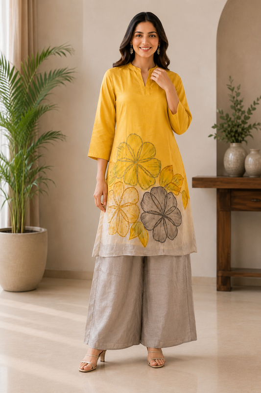 Mustard Yellow Floral Embroidered Co-ord Set
