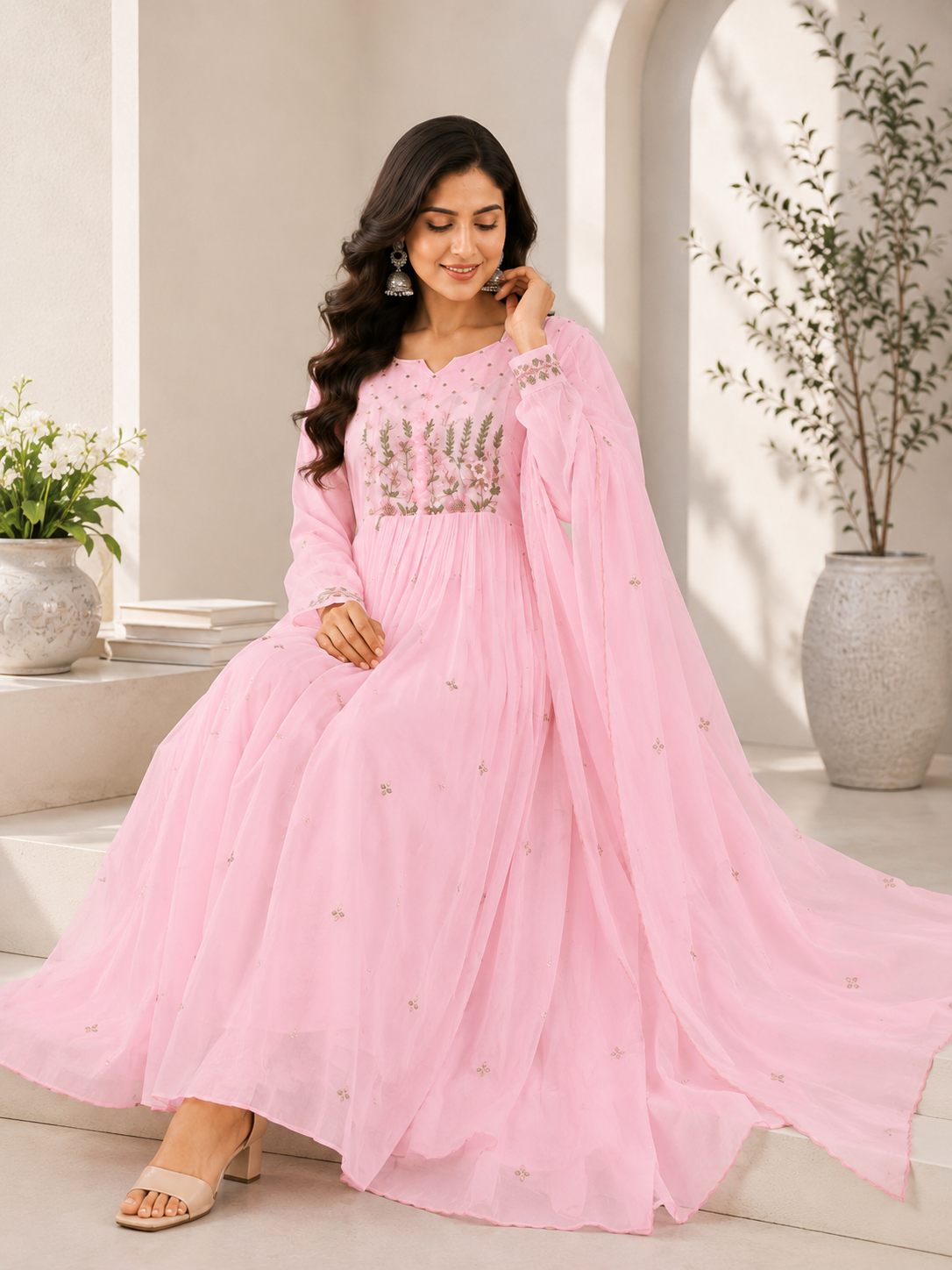 Pink Embroidered Fork-Style 3-Piece Suit