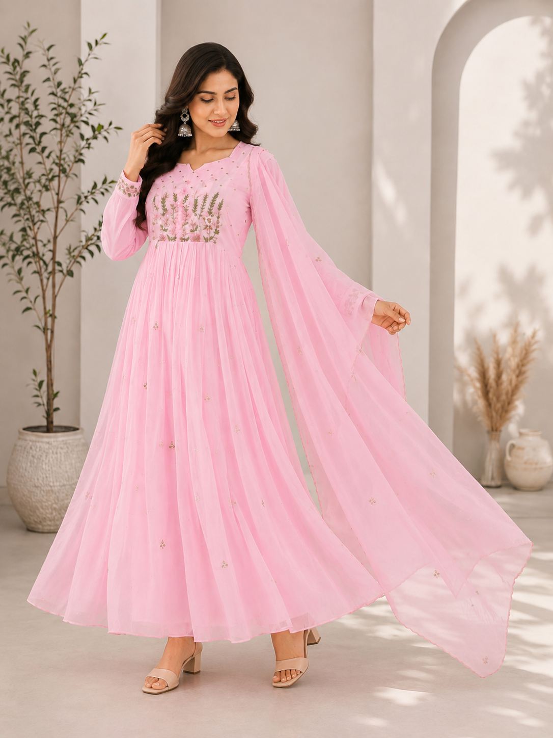 Pink Embroidered Fork-Style 3-Piece Suit