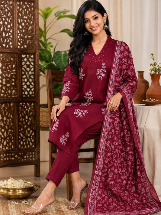Women's Embroidered Kurta Set with Dupatta | Premium Ethnic Wear | Casual & Festive